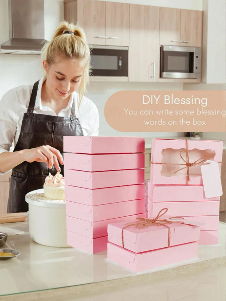 10 unids/set cajas de galletas rosas con ventana transparente, pequeñas cajas de regalo para postres, repostería, embalaje de dulces, adecuado para nosotros