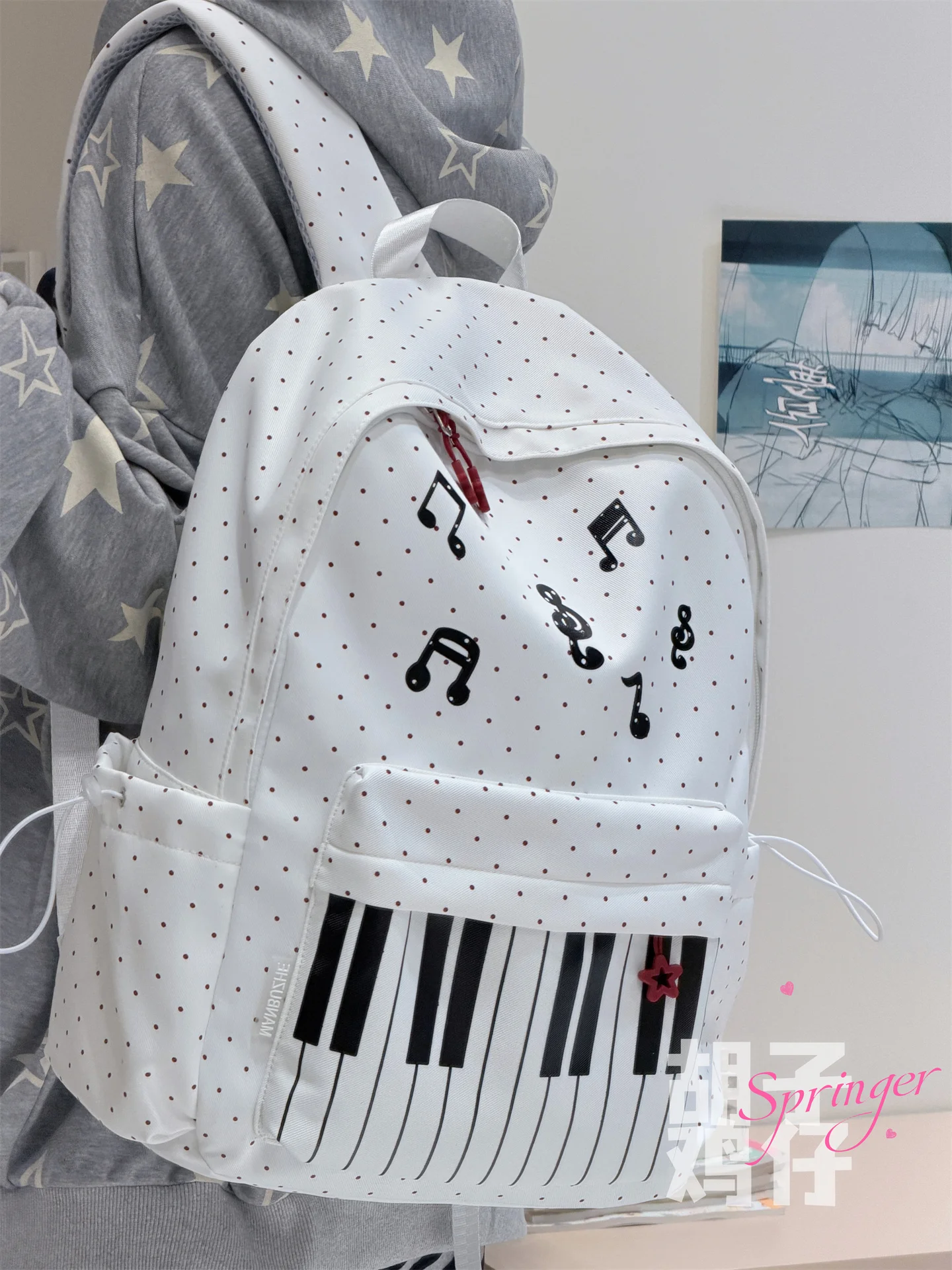 

Large Capaci Polka Dot Piano Lightweight Double oulder Bag for Junior And Senior High School Girls Versatile School Bapa