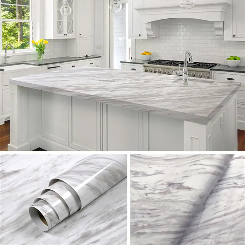 Kitchen DIY Self-Adhesive Waterproof Oil-proof PVC Wall Stickers Cabinets Countertop Wallpaper Bathroom Desktop Renovation Films
