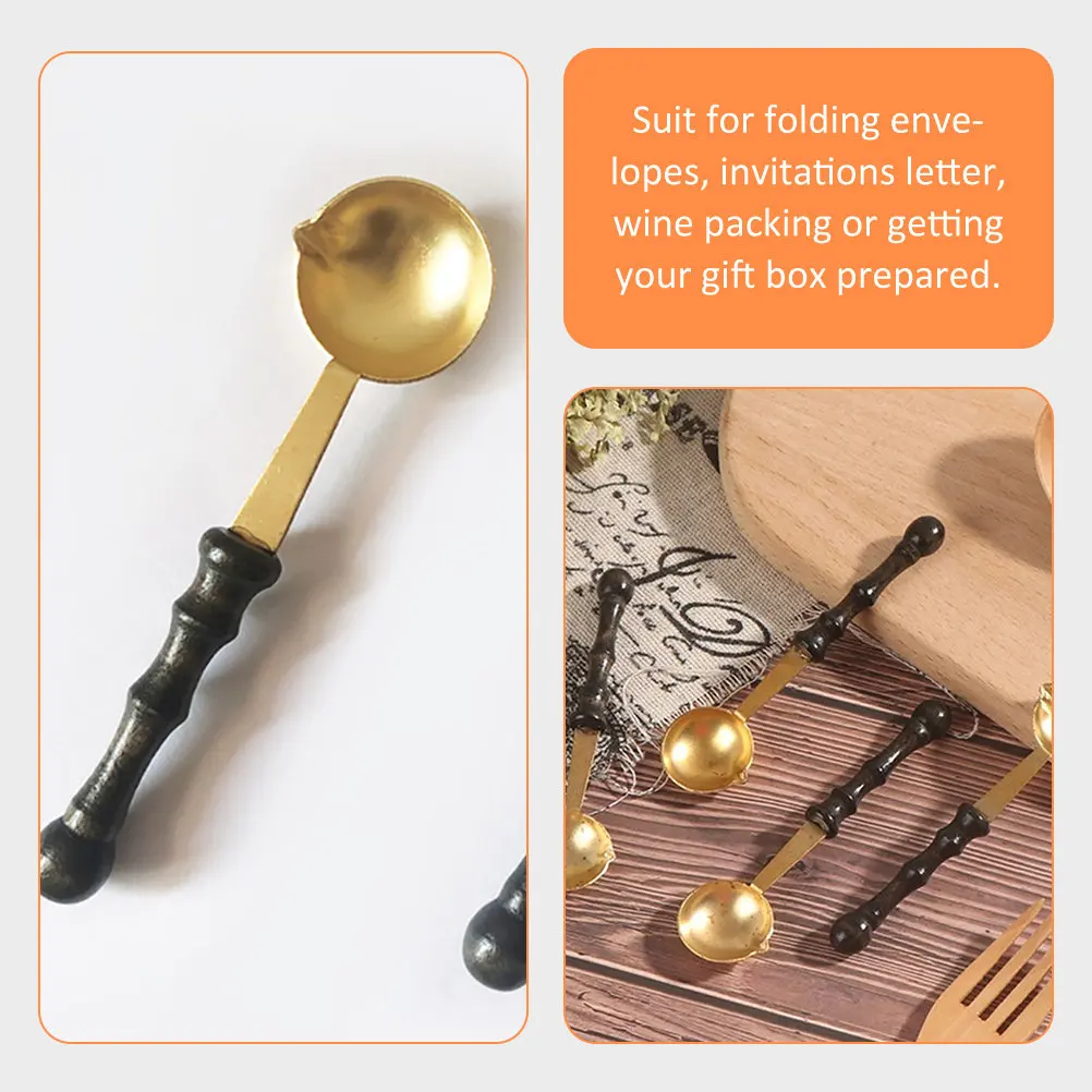 2Pcs Wax Melting Spoon Wooden Handle Copper Bowl Retro Sealing Tool for Envelopes Invitations Wine Gifts DIY Craft Supply