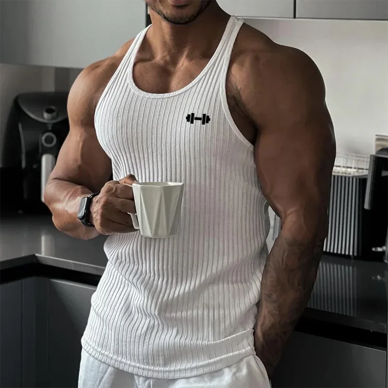 Gym Bodybuilding Fitness Slim Fit Tank Tops Herren Workout Muskel Ärmelloses Shirt Mode Vertikale Streifen Gestrickte Schnell Trockene Westen