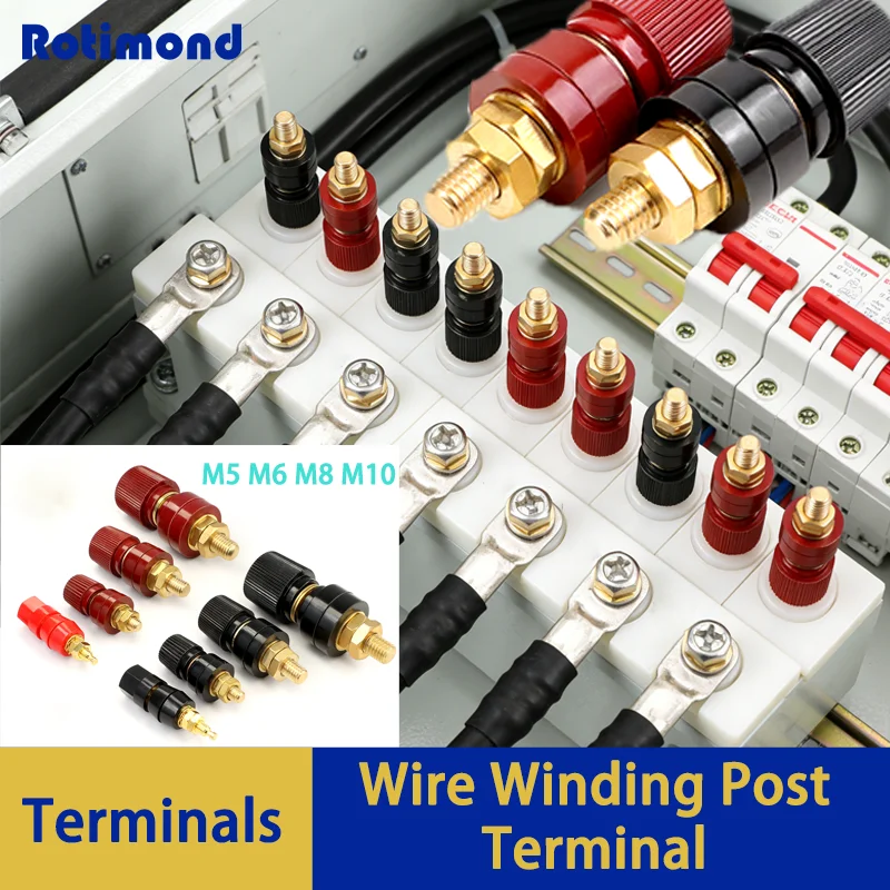 

Brass Battery Terminal Stud Kit M5 M6 M8 M10 Black+Red Connectors Power Junction Post Connector for Car RV Power System Wiring