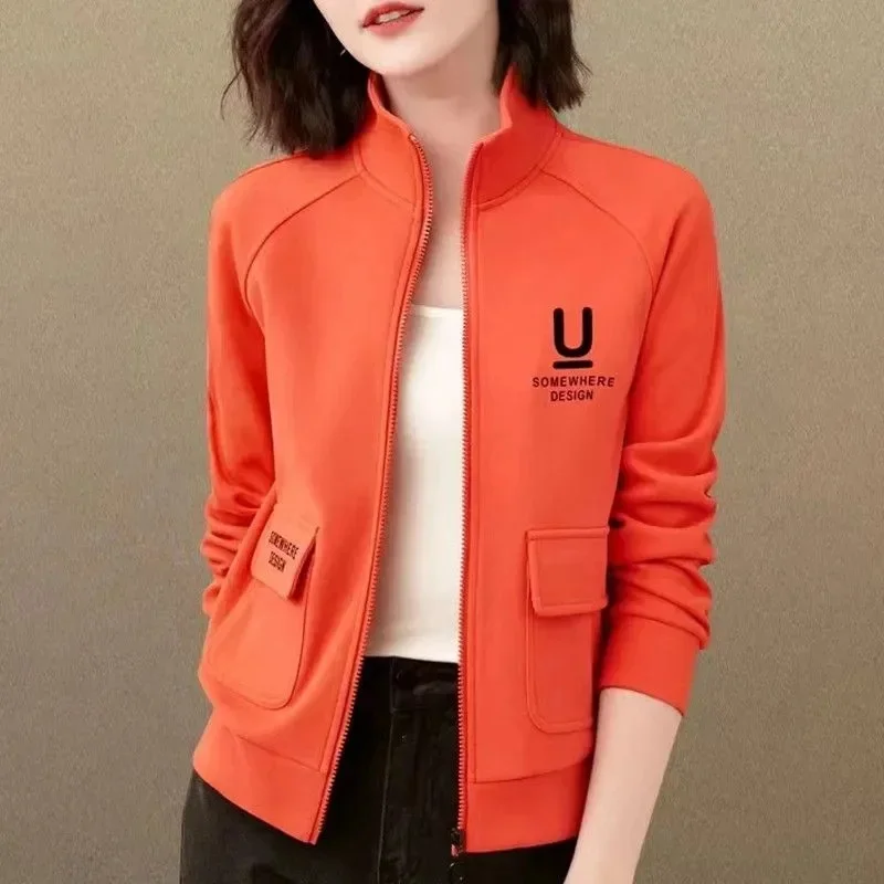 

Spring Autumn Tracksuits Jacket Women Coats Top 2024 New Letter Printed Pocket Zipper Jackets Fashion Short Coat Female Hoodie