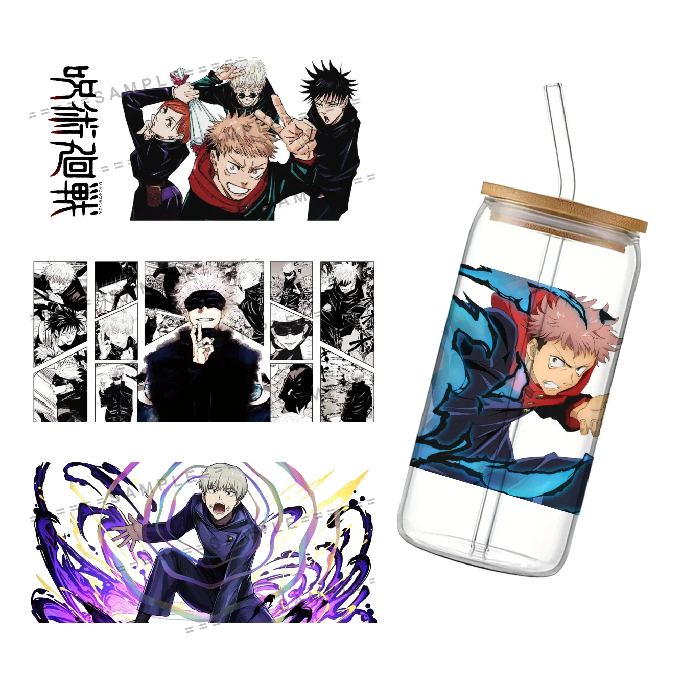 مانغا يابانية جديدة لـ Libbey 16oz يمكن زجاج ثلاثي الأبعاد مقاوم للماء UV DTF Coffee يمكن لف غلاف زجاجي Libbey #6