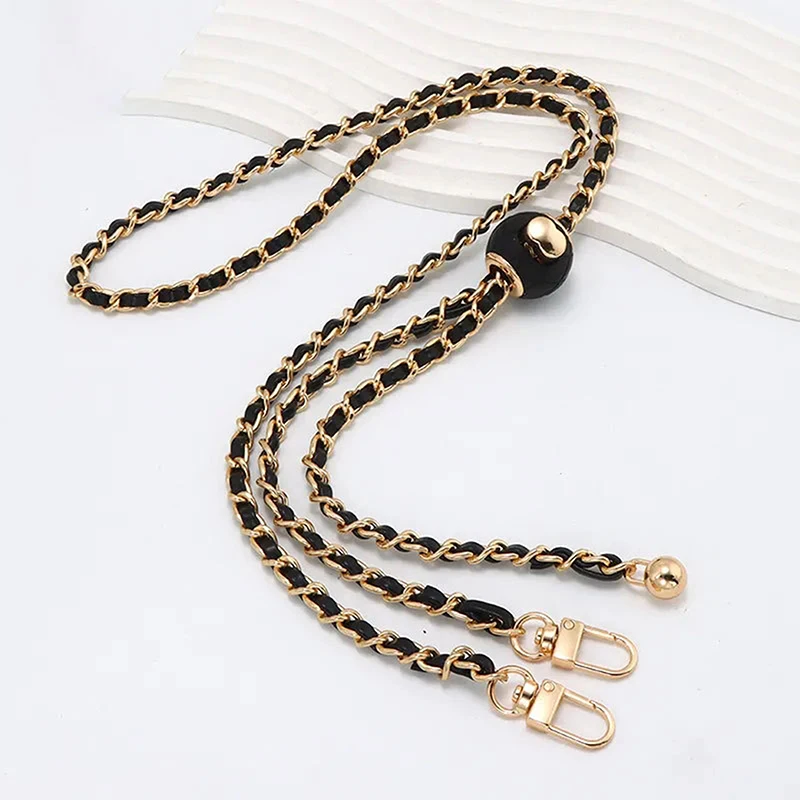 Bag Chain DIY PU Leather Metal Bag Strap Adjustable Shoulder Belt Chic Golden Metal Ball For Crossbody Bag Accessories