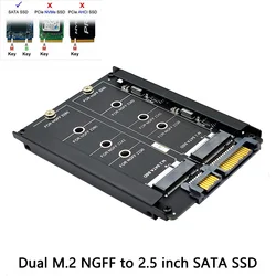 SATA M.2 Raid Adapter B+M key Dual M.2 NGFF to 2.5 inch SATA SSD Raid Combo HDD Hard Drive Enclosure Black Metal Case