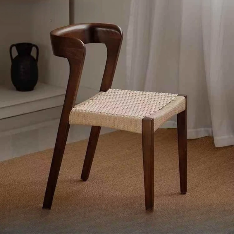 

Solid wood rope dining chair backrest retro home table and chair backrest simple casual medieval