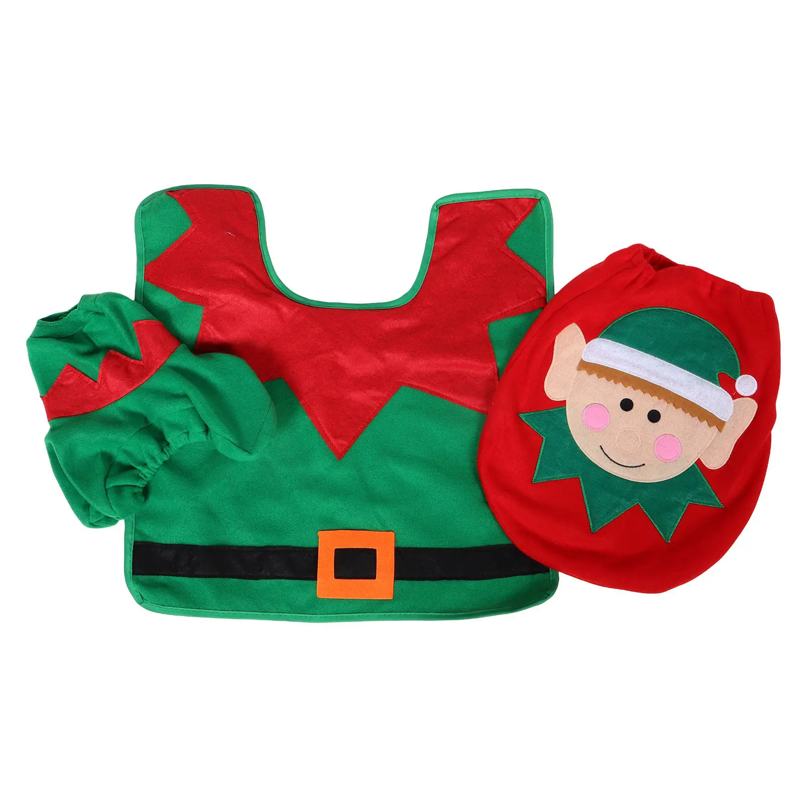 

Набор из 3 предметов для декора ванной комнаты на Рождество: чехол на сиденье унитаза, коврик и накладка на крышку унитаза в эльфийском стиле, мягкие и удобные, для праздничного дома, рождественский комплект для туалета