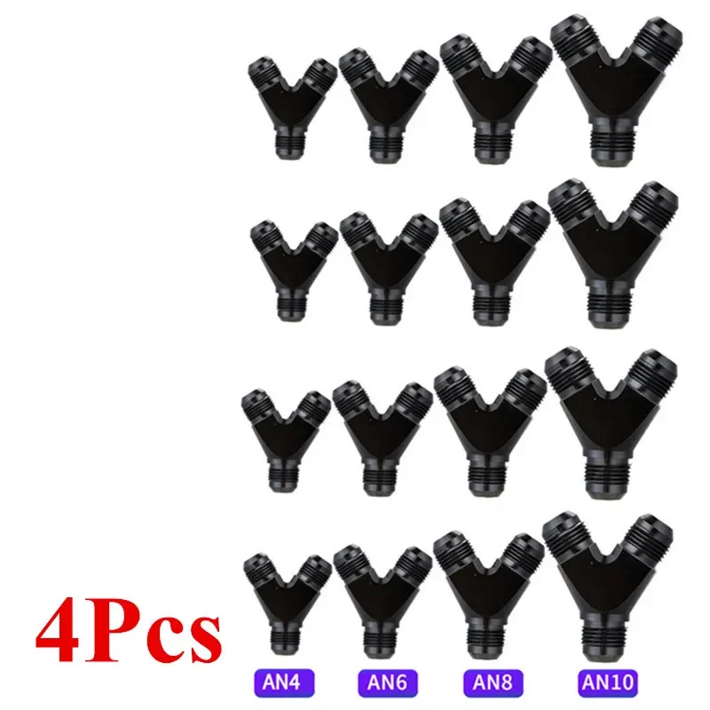 4Pcs 3-Way AN4 AN6 AN8 AN10 Y Adapter Block Male Thread Car Fuel Hose Fitting Adapters Oil Pipe Joint Universal Aluminium Black