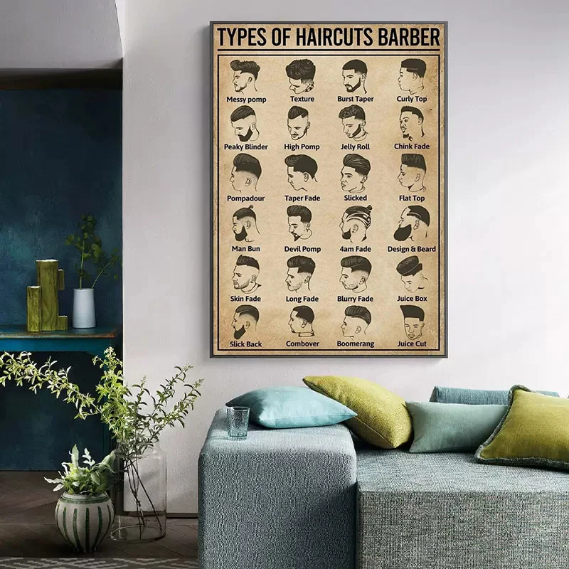 Retro Types Of Haircuts Barber Poster And Print Canvas Painting Vintage Wall Art For Barbershop Room Home Decoration Gift