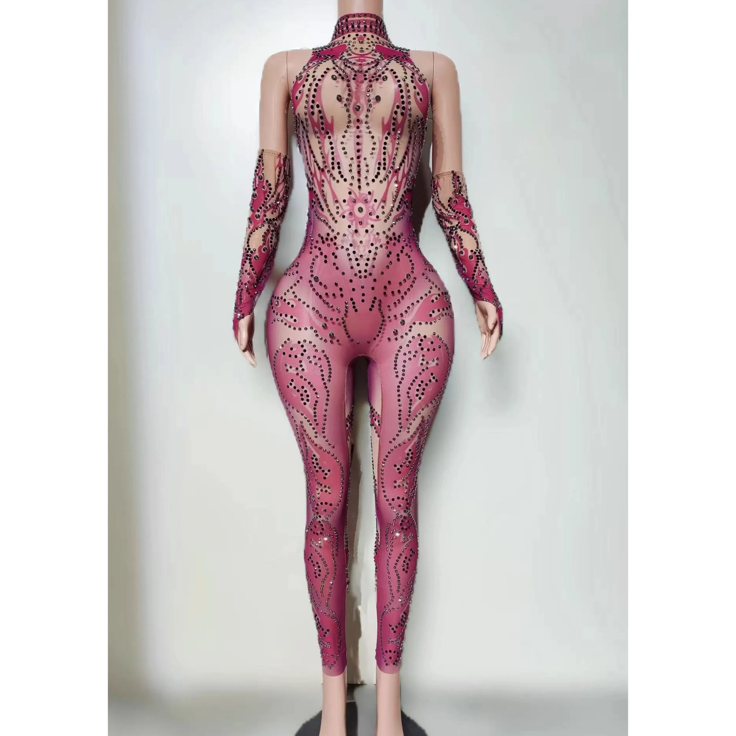 2025 Sexy Nachtclub DJ Bar Prestaties Diamond Mesh Perspectief Jumpsuit Vrouwen DS Gogo Dansers Stage Drag Queen Kostuums DN21882