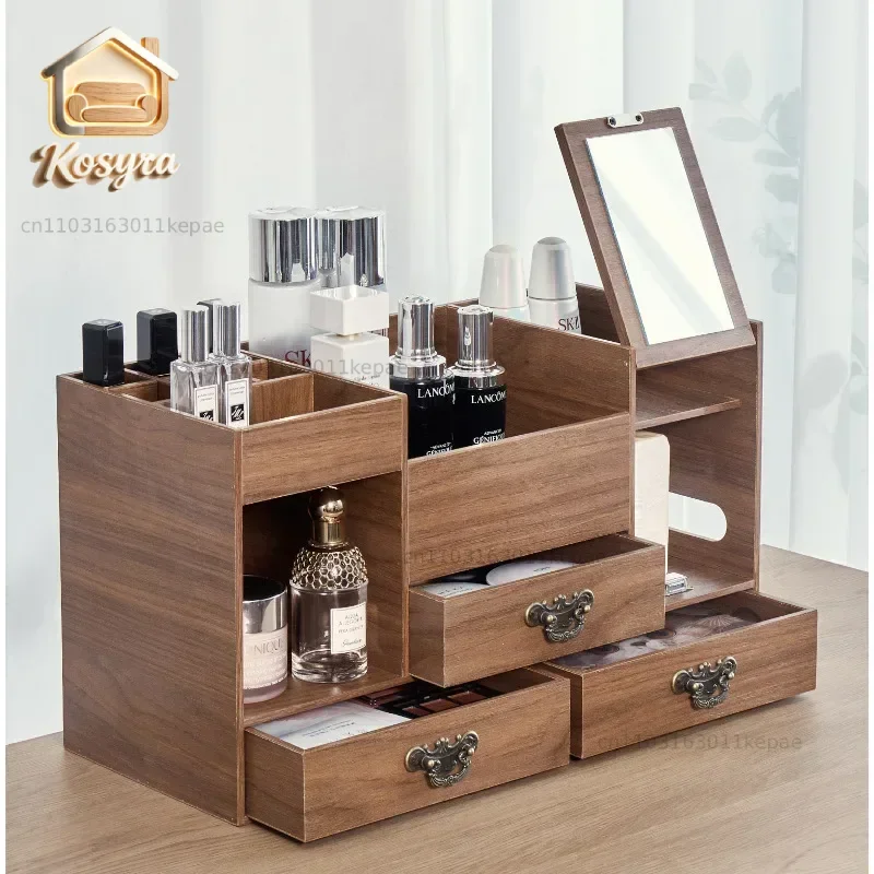 

Large Capacity Makeup Organizer Multi Layered Drawer Makeup Box Advanced Sense Wood Makeup Cases With Mirrors Cosmetics Stand