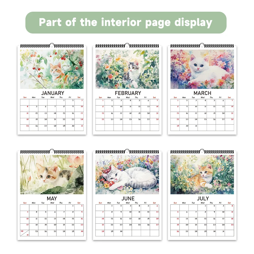 1 unidad, calendario de pared serie gato floral pintado a mano 2026, serie gato, 12 diseños, calendario de pared, cumpleaños, Navidad, regalo de Año Nuevo