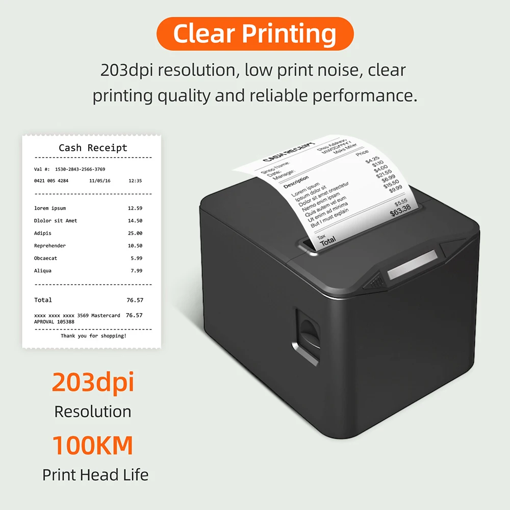 80mm USB Receipt Printer Efficient 220mm/s Wall Hanging Wireless Thermal Printer for Grocery Stores Wireless Printer