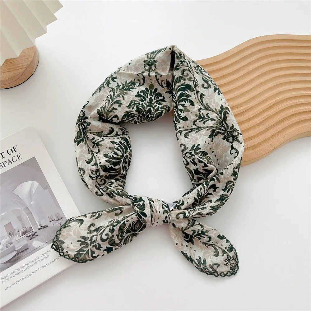 Elegant Flower Small Square Scarf Floral Headband Printed Silk Scarf Scarf Hair Band Square Handkerchief Women