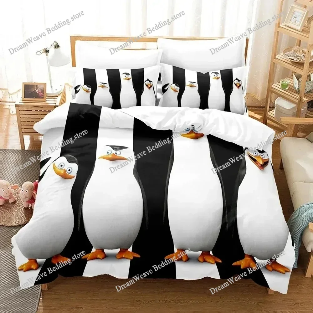 Cartoon Madagascar Penguin Bedding Set Boys Girls Twin Queen Size Duvet Cover Pillowcase Bed Kids Adult Luxury Gift963