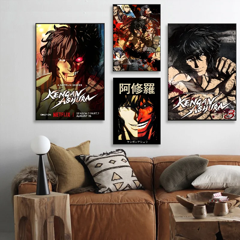 Anime Kengan Ashura Poster Self-adhesive Art Waterproof Paper Sticker Coffee House Bar Room Wall Decor