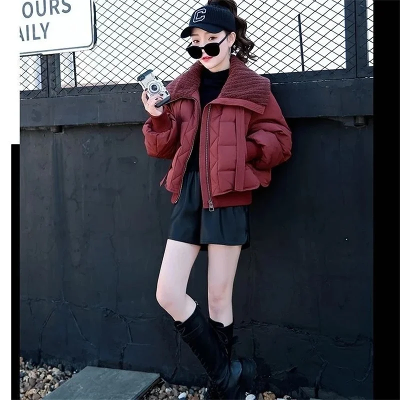 여성용 두꺼운 솜 패딩 재킷 스플라이스드 라펠 캐주얼 다운 코튼 코트 겨울용 따뜻한 루즈 숏 재킷 여성 아우터웨어