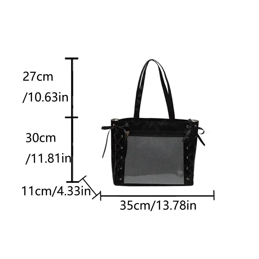 Large Capacity Sweet Ita Tote Bag Clear Front Pocket Bow Ribbon Japanese JK Ribbon Bag Multi-Purpose DIY Women Ribbon Handbag - view 5
