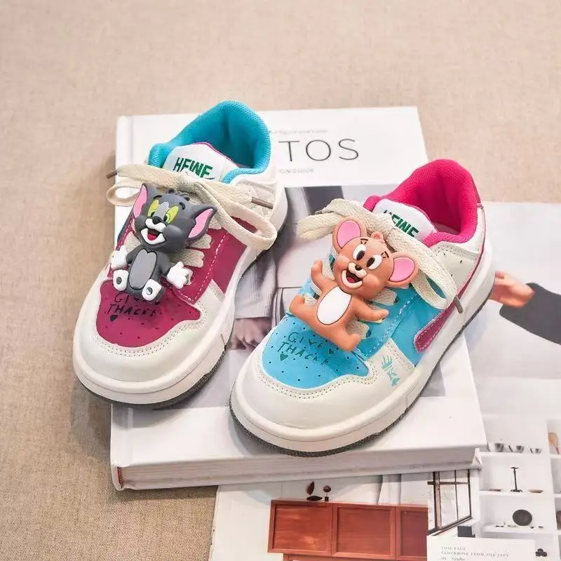 ص ‌ إيل صور 2025 جديد ربيع الخريف لطيف القط والفأر الكرتون الفتيات الأطفال أطفال أحذية رسمية sprots حذاء كاجوال الشقق