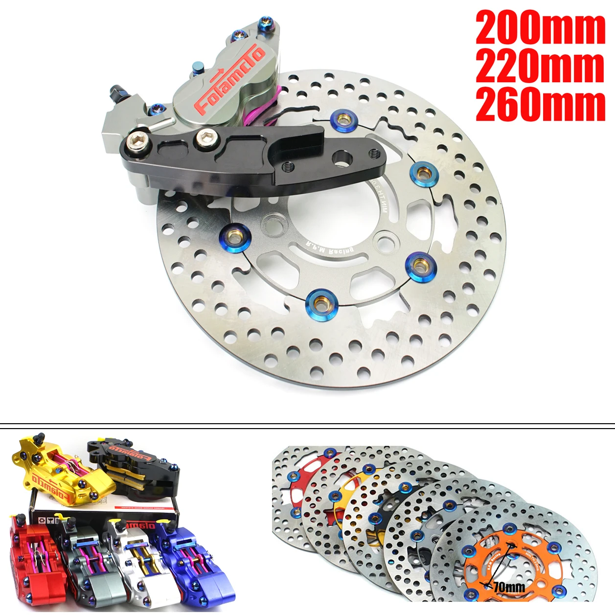 Moto 200mm 220mm 260mm Scheiben rotor Bremssattel mit Halterung für vorderen schnellen 30mm Kern links Motorrad Bremsscheibe Bremssattel