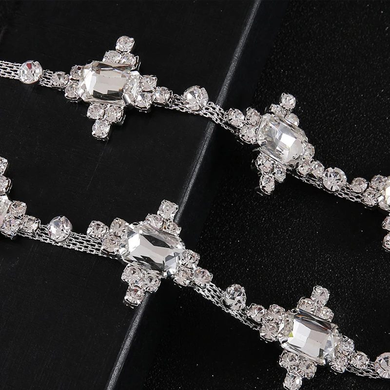 

1 Yard Multi-Use Cross Crystal Trim Chain Garment Accessory Fashion Apparel Decoration for Dress, Belt & Craft