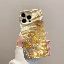 New Luxury INS Gold Wave Print Fortune Hard Phone Case For iphone 16 15 14 13 12 11 X XS XR Pro Max Plus Art Protective Cover