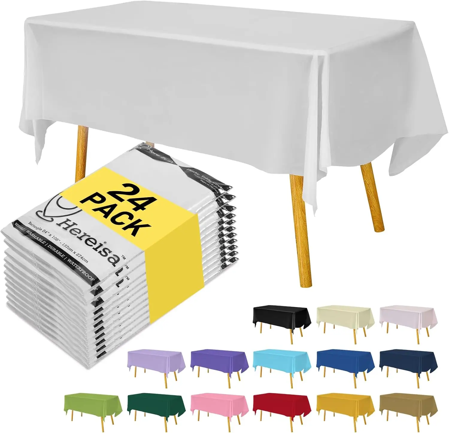 

White Disposable Plastic Tablecloth for RecTables (24 Pack) Table Cloths Parties, Events & Weddings