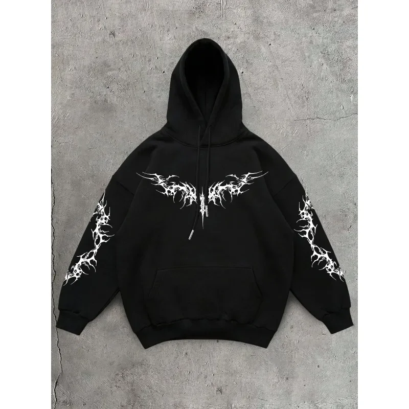 American Trend Y2K Dark Devil Thorn Wings Printed Hoodie Hoodie Hoodie Autumn/Winter New Casual Loose Unisex