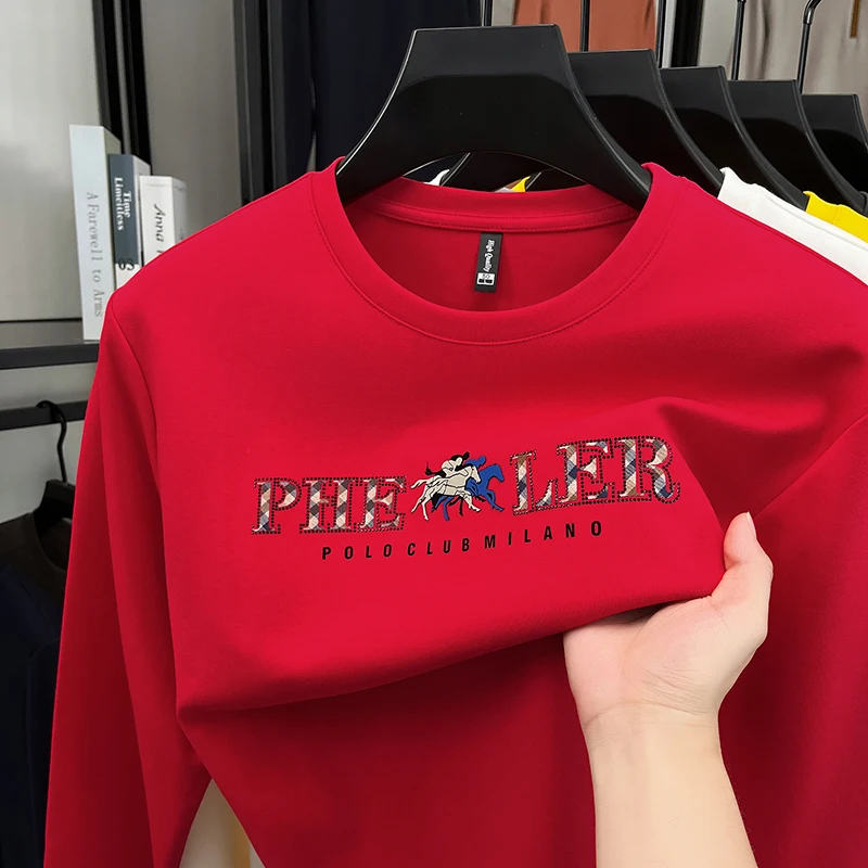 Man Original Design Autumn New Long-Sleeved Sweatshirt Round Neck Horse Stamp Korean-Style Tops T-Shirt Fashion Men's Clothing