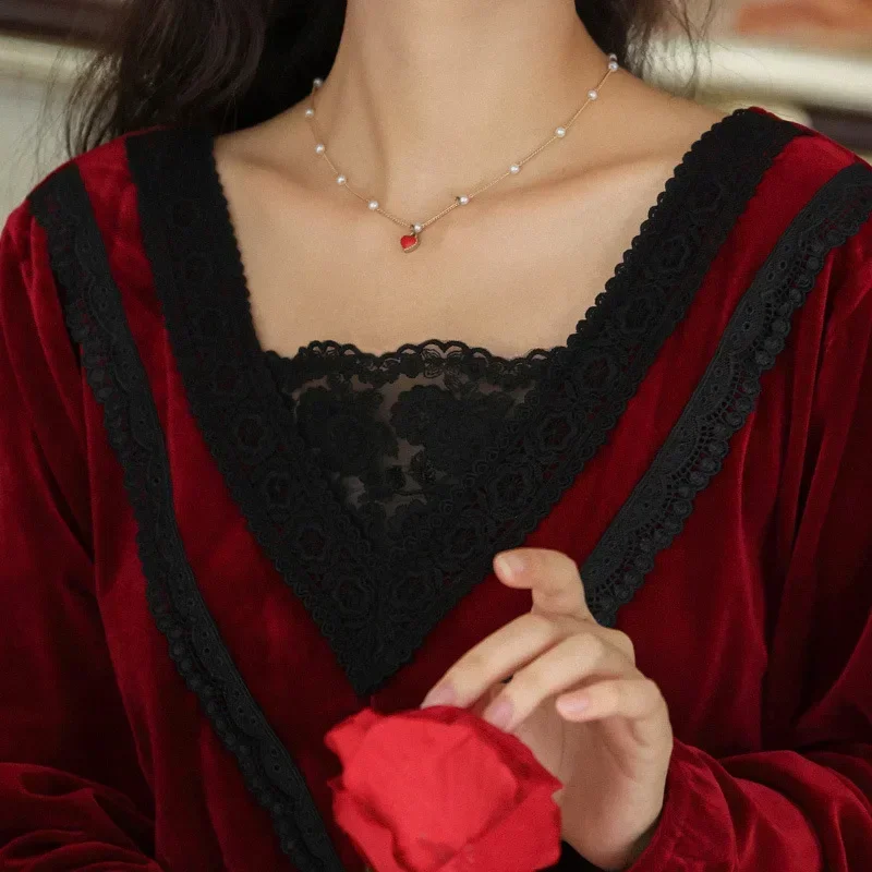 Romantic Victorian Vintage Nightgowns Retro Velvet Night Dress Court Style Sleepwear Women Winter Warm Long Sleeve Robe Peignoir - view 4