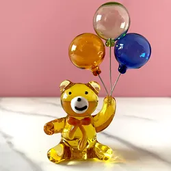 2 Types Crystal Bear with Balloons Glass Bear Animal Figurine Home Table Decor Kids Birthday Gift