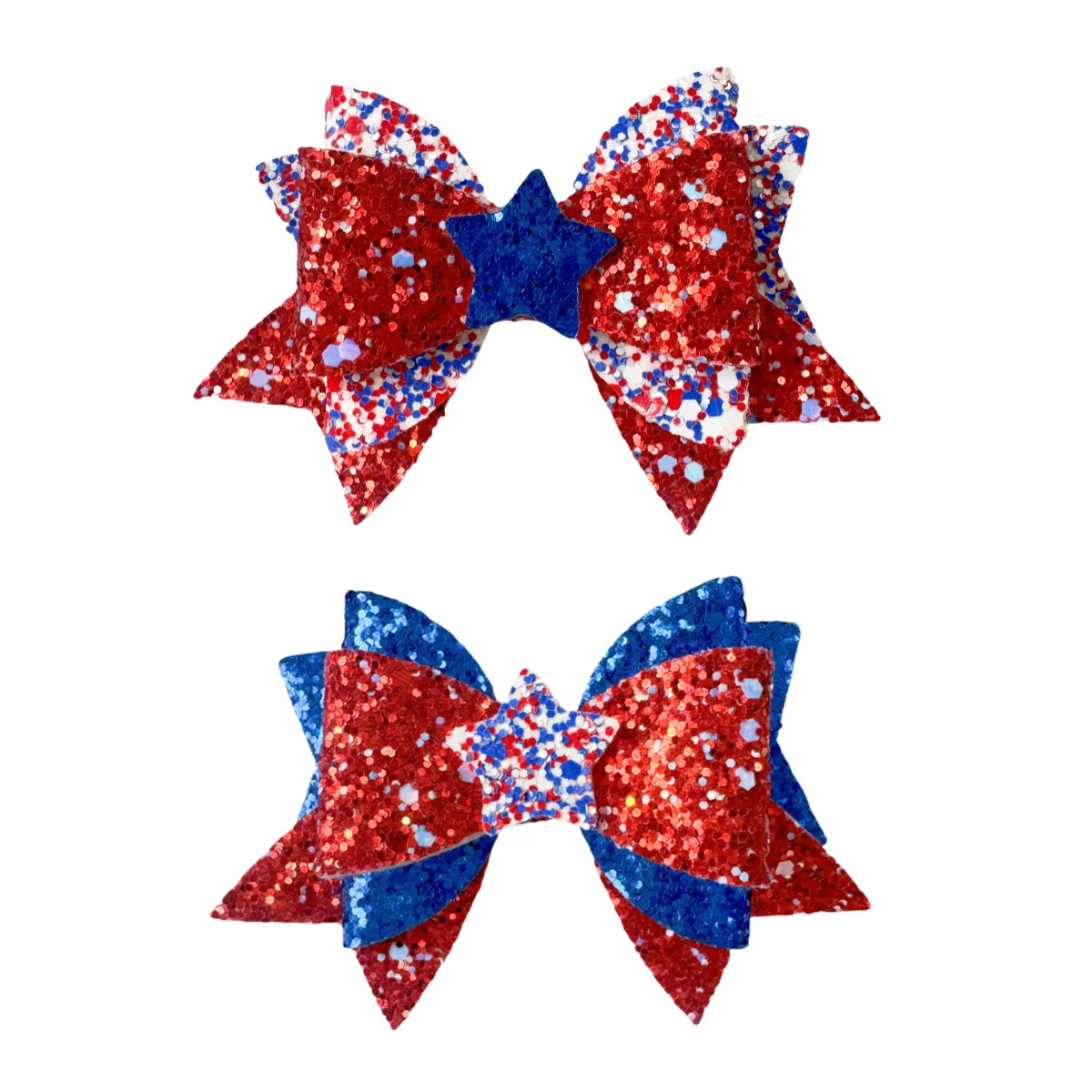 4th of July Hair Bows Hair Clip Girls Glitter Red White Blue Sequin Bows Barrettes Independence Day Party Decor Accessories