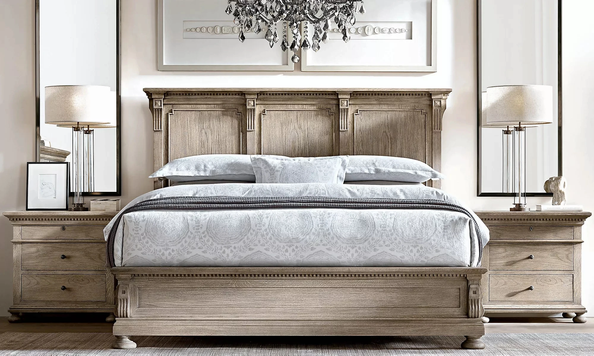 

RH American oak bedroom 1.51.8 double bed custom structure simple carving old French vintage James