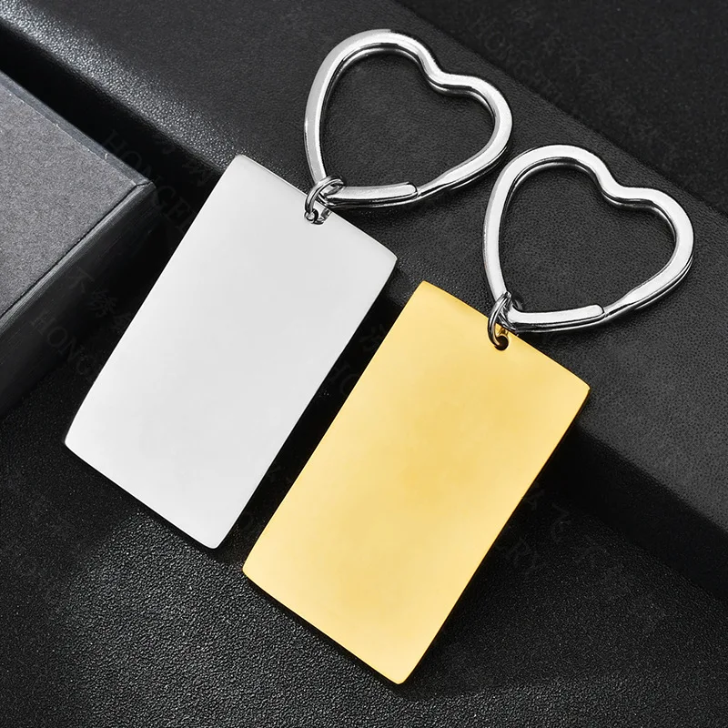 

Personalized lettering heart-shaped keychain stainless steel love rectangular square brand keychain gift
