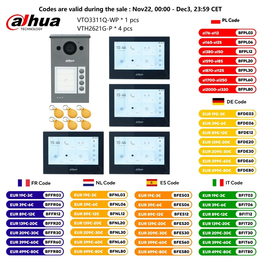 Dahua Multi-Language IP Video Intercom KIT,VTO3311Q-WP & VTH2621G-P, P2P Cloud, Door bell 1, 2, 3 ,4 buttons are adjustable