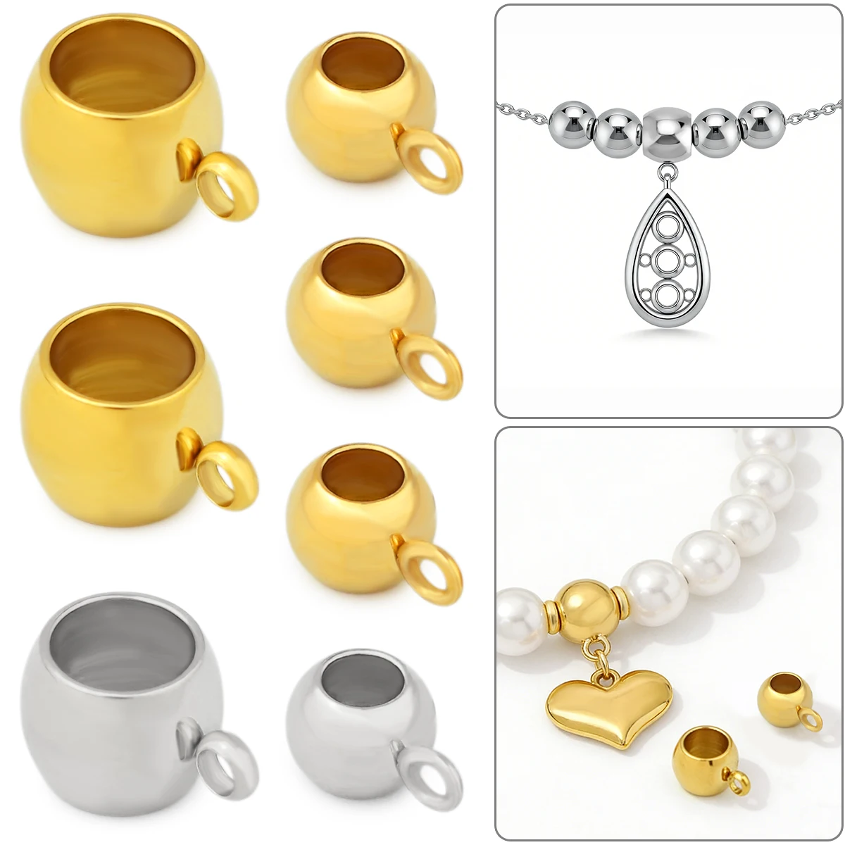10-20pcs Stainless Steel Spacer Beads Pendant Charms Clasps Gold Color Bail Beads for DIY Jewelry Making Findings Hole 3/5.5mm