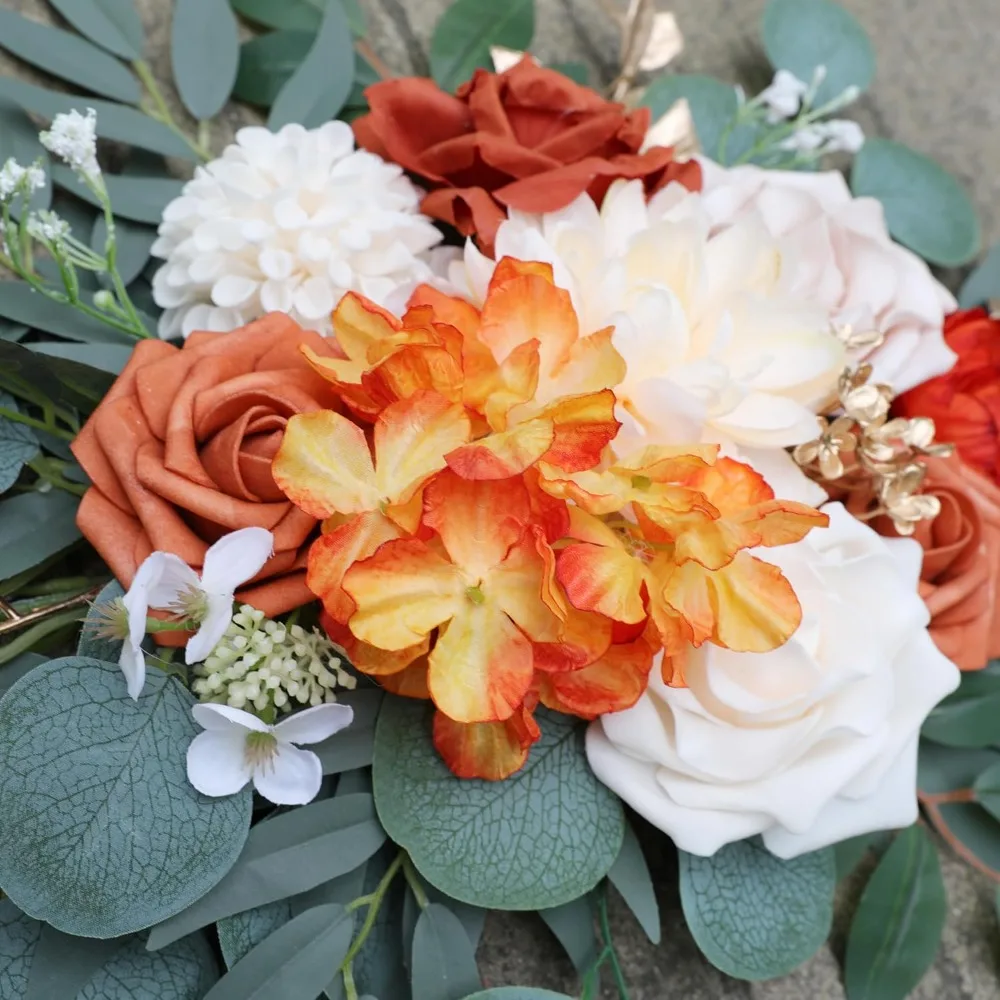 زهور قوس الزفاف من بوناتيا (عبوة من 2)، زهور زفاف برتقالية محروقة صناعية لتزيين علامات الترحيب في الزفاف و