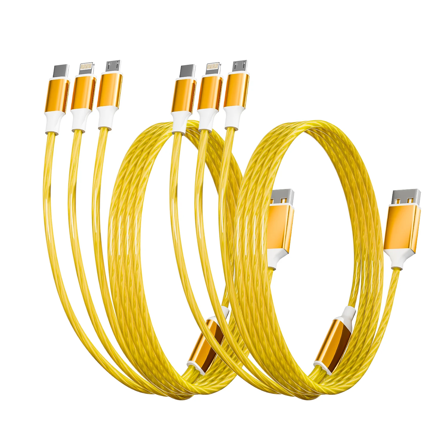 

3A Flow Luminous USB Type C Cable Fast Charging Data Cord For Iphone Samsung Huawei Xiaomi Multi Port Multiple Charging Wire