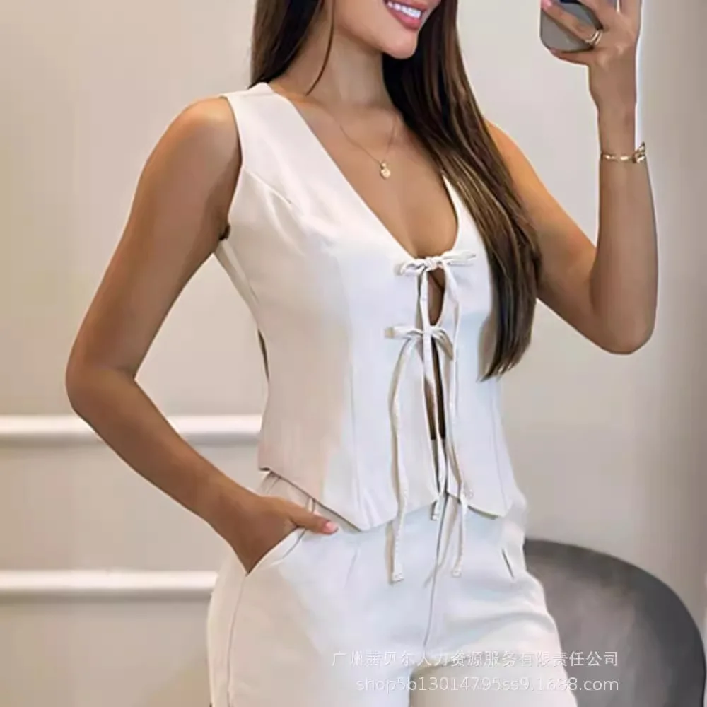 Women Two Piece Sets Pant Set V Neck Matching Sets Sleeveless Sexy Vest Tops High Waist Wide Leg Long Pants Casual Slim Summer