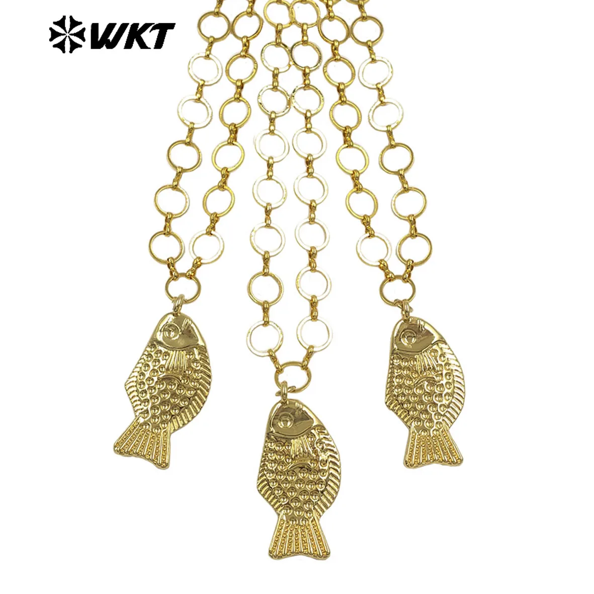

WT-JFN69 Fine Yellow Brass Vivid Fish Pendants O-Shaped 18Inch Chain Necklace For Friends Birthday Gifts Accessory