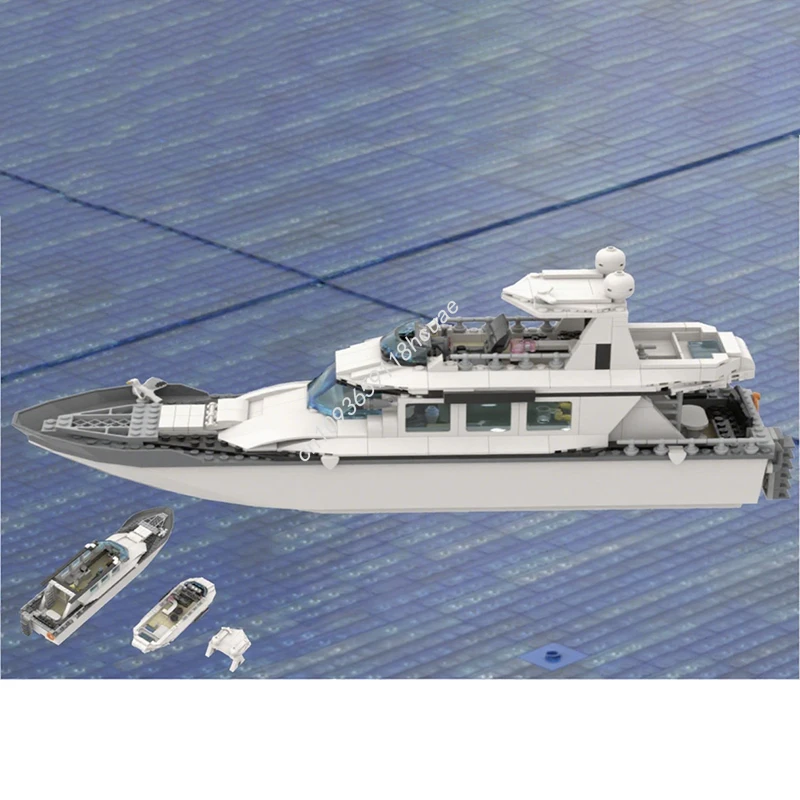 

548pcs MOC Motor Yacht Rockerfeller Flybridge Cruiser White Black City Building Blocks Christmas Gift Parent Child Interactive