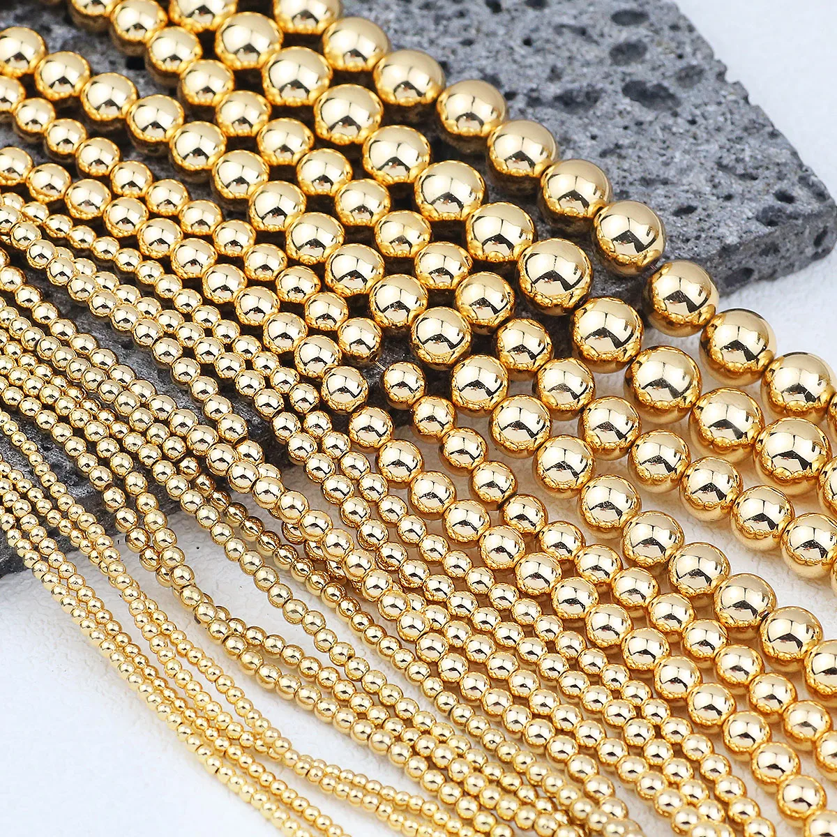 Round Golden Hematite Beads Balls Spacer Loose Beads For Jewelry DIY Pendants Bracelets Earrings Accessories 2/3/4/6/8/10mm