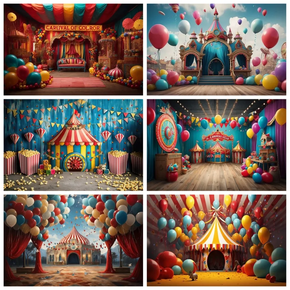 

Colorful Circus Balloon Themed Banner Photography Background, Children's Birthday Party Decoration Photography Studio Background