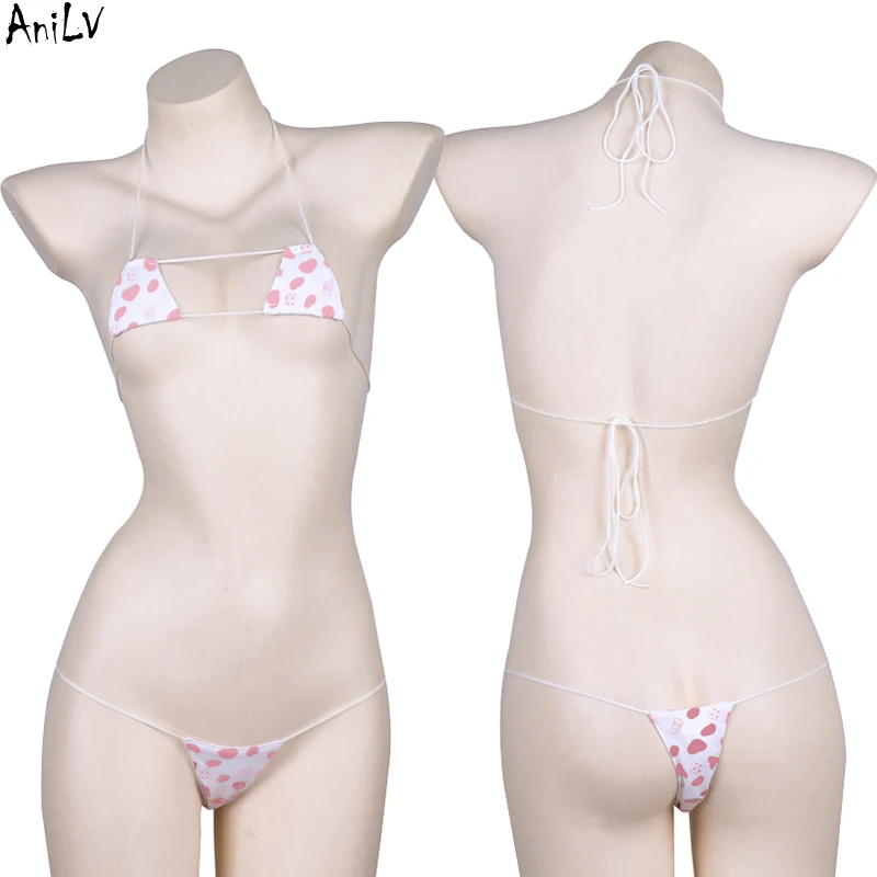 AniLV Sweet Girl Pink Cow Beach Mini Bikini Swimstuit Swimwear Unifrom Women Love Underwear Pajamas Outfits Costumes Cosplay