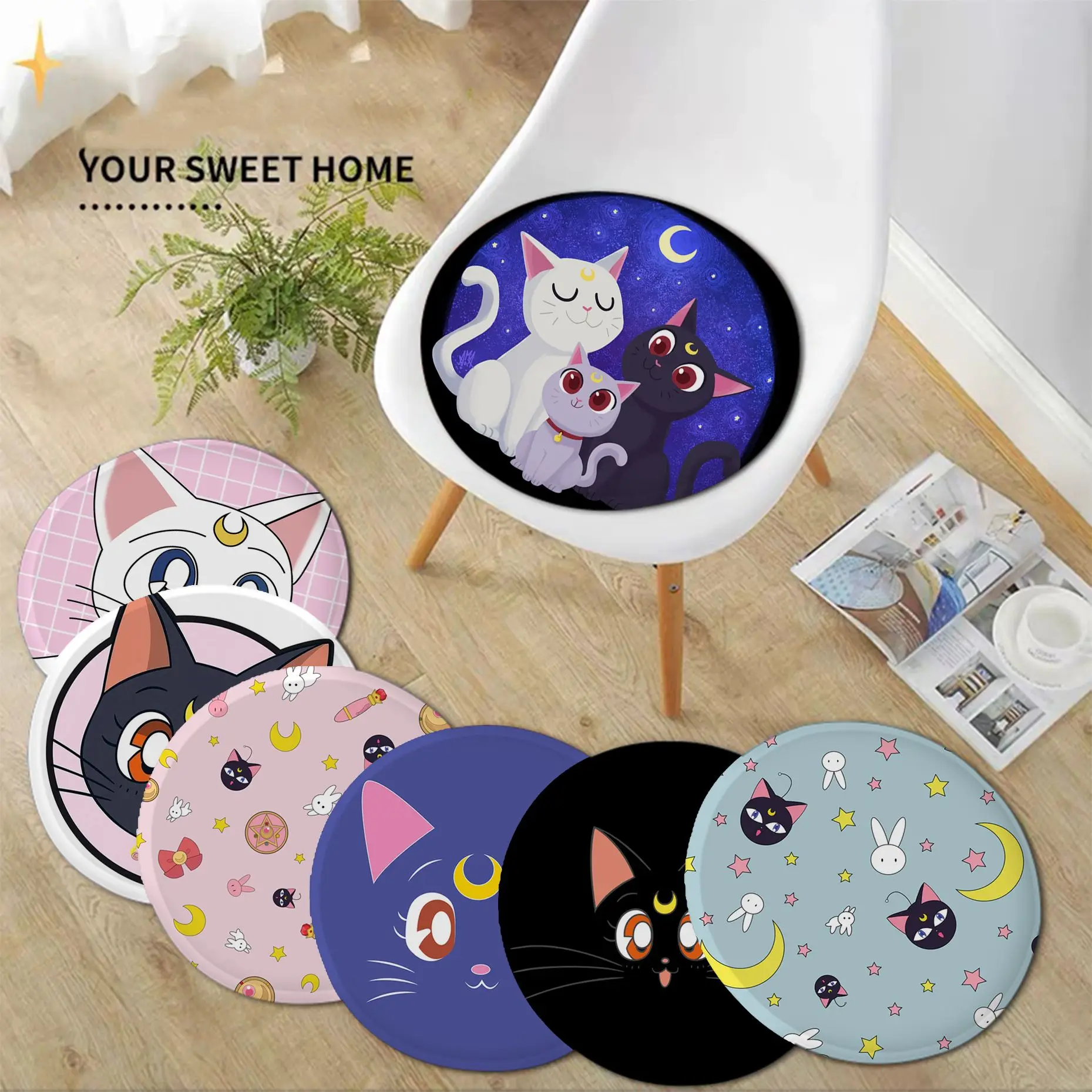 

Sailor Moon Cat Pattern Four Seasons Seat Pad Household Cushion Soft Plush Chair Mat Winter Office Bar Cushion Pads