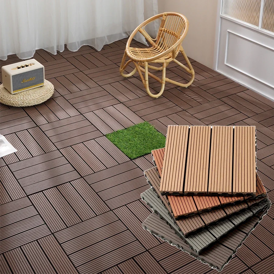 Decoration Of Household Splicing WPC Flooring.Outdoor, patio, garden, balcony decoration. Indoor flooring is laid.