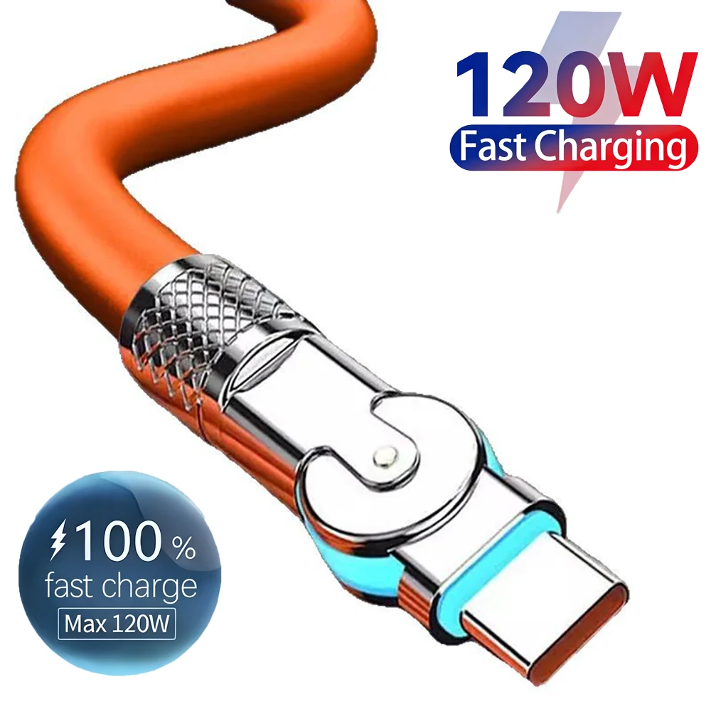 120W 6A Type C To Type C Cable 180° Rotating Elbow USB C Dat