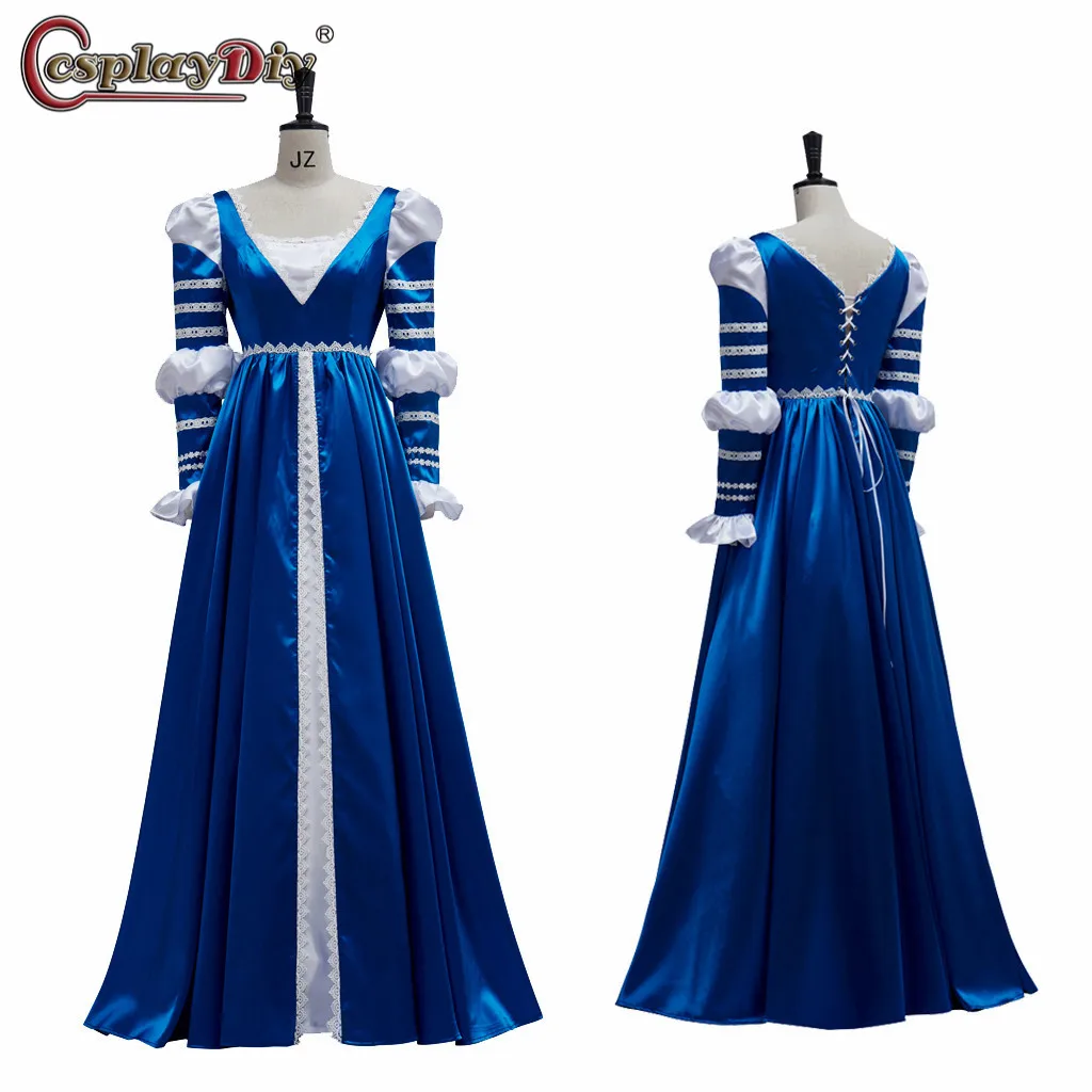 Cosplaydiy Lucrezia Borgia Cosplay Costume Blue Dress Medieval Dress Vintage Renaissance Ball Gown Historical Robe Costume Suit