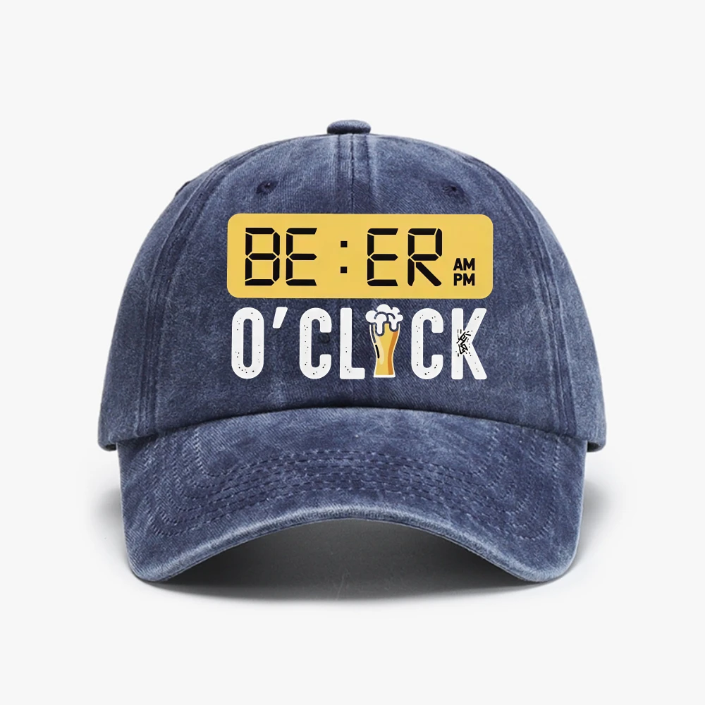 Beer am pm o’clock Print Distressed Baseball Cap Men Women Beer enthusiast hat Adjustable Washed cowboy hats